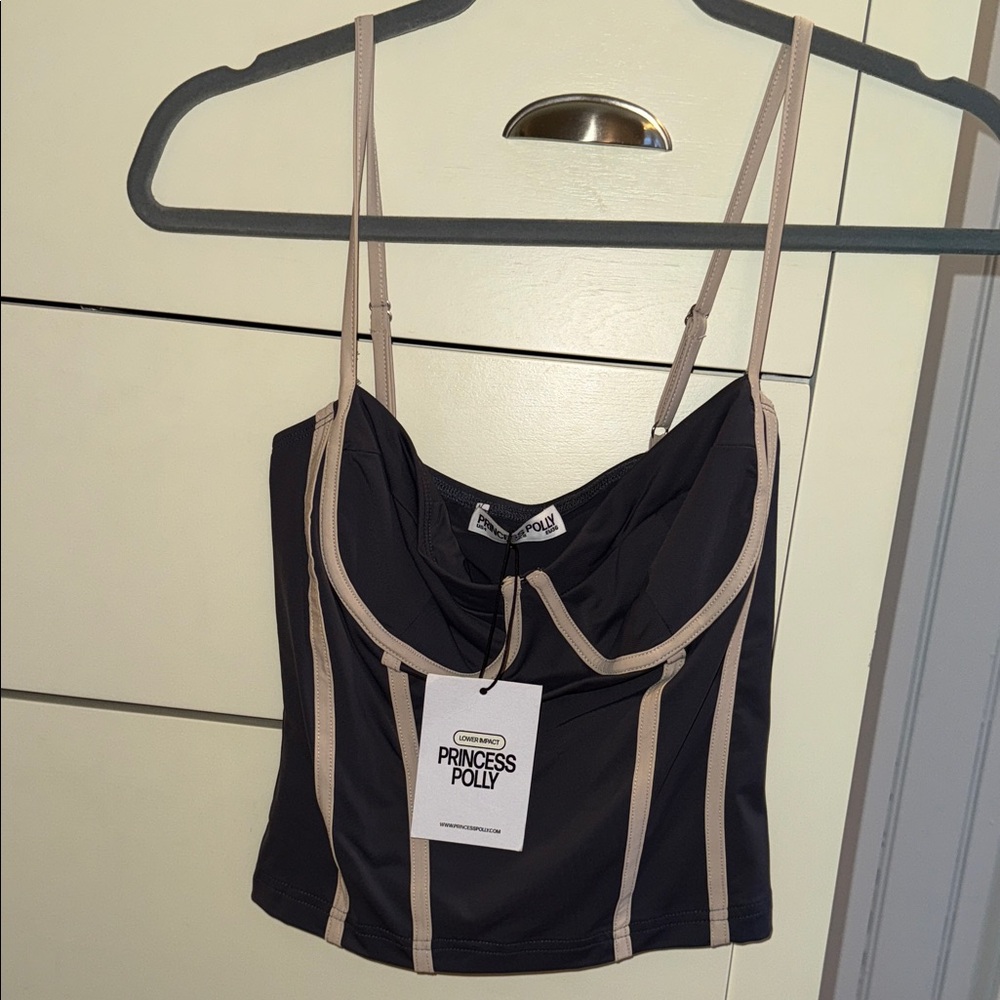 Princess Polly Slate and Tan Crop Top